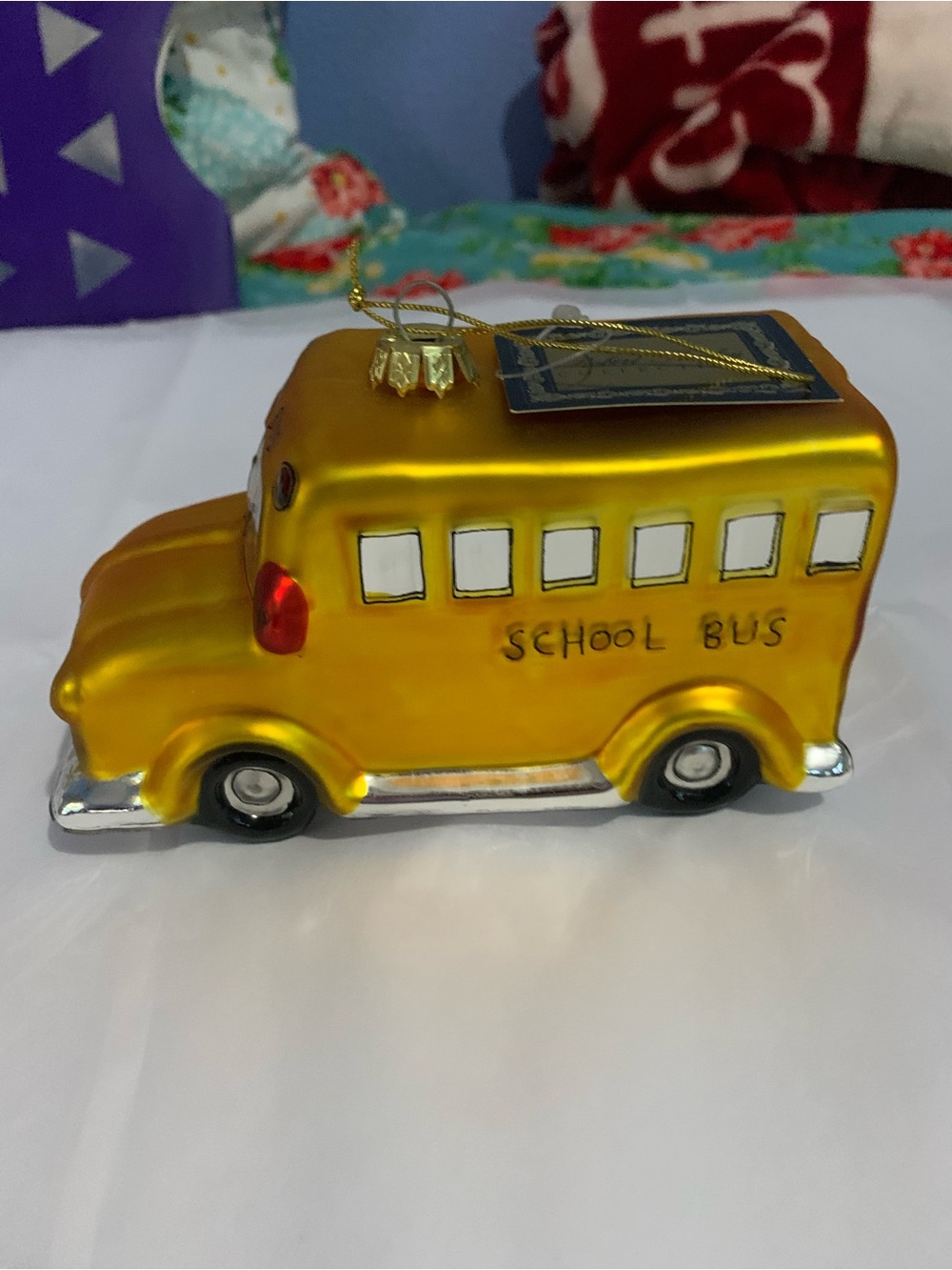 Vintage 2007 Robert Stanley Yellow School Bus Hand Blown Glass Ornament